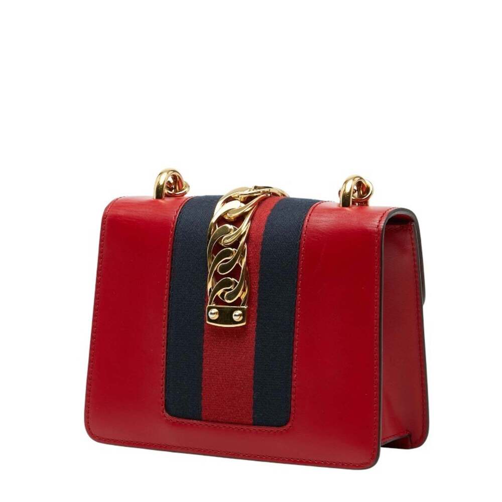 GUCCI Red Leather Sylvie Shoulder Bag - Picture 2 of 12